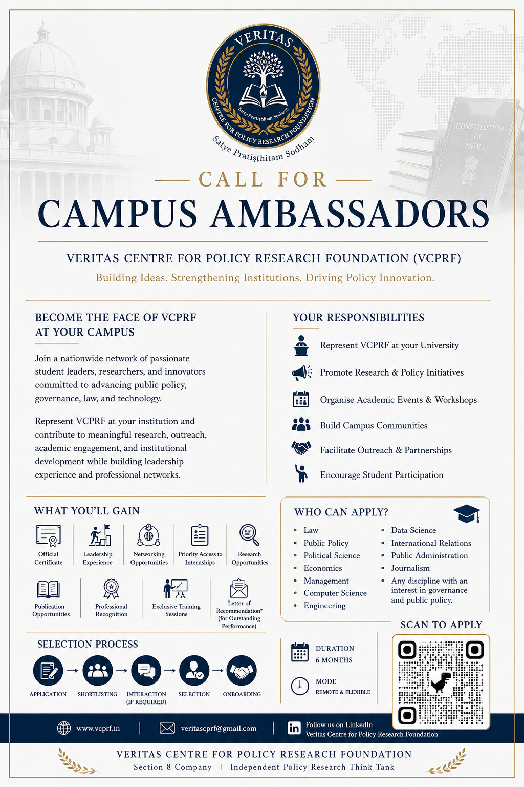 Poster calling for VCPRF Campus Ambassadors to represent the foundation at their university